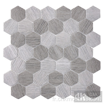 Tuile de mosaïque en verre à motif hexagonal en bois gris